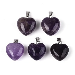 Аметист Подвески из натурального аметиста , сердце прелести, с железной застежкой платинового цвета на дужках, 16~19x15~18x8~10.5 мм, отверстие : 5.5~6x2~2.5 мм