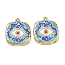 Синий 304 нержавеющей стальной эмали подвески, квадрат с амулетами от сглаза, ионное покрытие (ip), реальный 18 k позолоченный, синие, 23x20x2.5 мм, отверстие : 1.6 мм