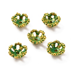 Золотой и Зелено-патиновый Тибетском стиле сплав шарик крышки, 6-лепестков цветка, золотисто-зеленая патина, 11.5x10.5x5 мм, отверстие : 1.8 мм