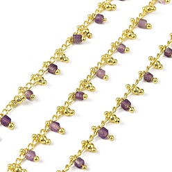 Аметист Кубические звенья из латуни ручной работы, с натуральными аметистовыми бусинами и катушкой, долговечный, стойки покрытие, пайки, без свинца и без кадмия, реальный 18 k позолоченный, очарование: 6x2.5x2.5 мм и 6x2.5 мм