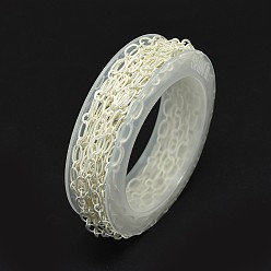 Матовый Серебристый Цвет Латунные гальванические цепи figaro, с катушкой, пайки, матовое серебро, 5 мм, около 16.4 футов (5 м) / рулон, 5 рулоны / группа