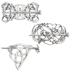 Antique Silver Tibetan Style Alloy Hair Forks, Trinity Knot/Triquetra, Irish, Antique Silver, 39.5~45x57.5~72x8~17mm, 3sets/bag