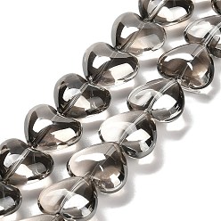 Светло-серый Стеклянные бусины с гальваническим покрытием , сердце, светло-серый, 12.2x15x8 мм, отверстие : 1 мм, около 50 шт / нитка, 23.62'' (60 см)