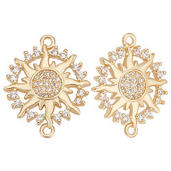 Золотой 8 Шт. латунь Micro Pave прозрачный кубический цирконий соединительные подвески, солнечные ссылки, золотые, 17x21x3 мм, отверстие : 1.2 мм