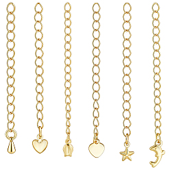 Mixed Shapes 30Pcs 6 Styles Brass Ends with Chains, Golden, Mixed Shapes, 55~64mm, 5pcs/style 