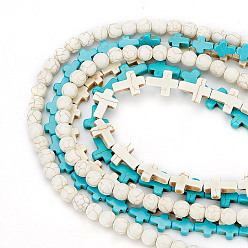 (52) Непрозрачная лаванда 6 стили синтетические бирюзовые бусины нити наборы, окрашенные, крест и круглый, разноцветные, 8 мм, отверстие : 1 мм, около 50 шт / нитка, 15.35 дюйм, 2 нитей