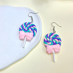 Розовый Сплав полимерной глины болтаться серьги, леденец, платина, туманная роза, 65x25 мм