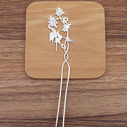 Silver Bird & Flower Alloy Hair Forks Findings, Silver, 164x33mm