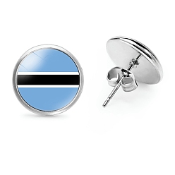 Светло-Голубой Плоские круглые стеклянные серьги-гвоздики на тему национального флага, серьги из платинового сплава, Небесно-голубой, 12 мм