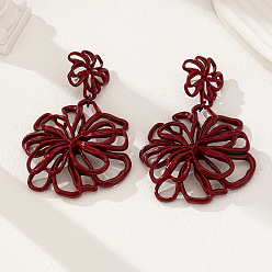 Цветок Литые эмаль болтаться серьги стержня, темно-красный, цветок, 78x55 мм