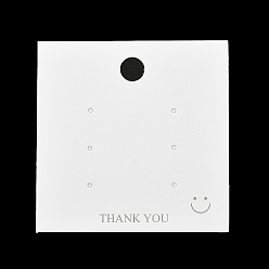 Квадрат Бумажные карты дисплея серьги, Карточки с изображением улыбающегося лица для демонстрации ювелирных изделий для сережек, белые, квадратный, 8x8x0.06 см, отверстия : 10 mm и 1.8 мм, около 100 шт / упаковка