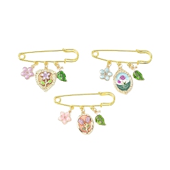 Золотой Булавки для килта с цветочным сплавом и эмалью, защитная брошь из нержавеющей стали, золотые, 45~49.5x64.5 мм