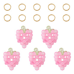 Pink 5Подвески из стеклянных бусин, клубника, граненые, с 10шт 304 открытыми соединительными кольцами из нержавеющей стали, розовые, 17.5~18.5x15.5~16.5x14.5~15.5 мм