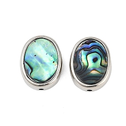 Oval Естественно Paua стеклянные бусы, с латунной кромкой, платина, овальные, 17x13x5.8 мм, отверстие : 1.7 мм