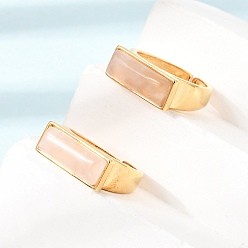 Quartz Crystal Brass with Natural Quartz Crystal Cuff Open Rings for Women, Lead Free & Cadmium Free, Rectangle, Ion Plating(IP), 17mm