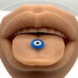 Озёрно--синий Акрил от сглаза с кольцами для языка из нержавеющей стали, цвет нержавеющей стали, Плут синий, 12 мм, штифты : 1.6 мм