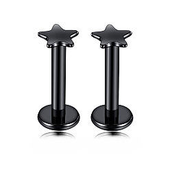 Черный Звездные лабреты из нержавеющей стали с внутренней резьбой, 17 калибровочные пирсинг-гвоздики ювелирные изделия для женщин и мужчин, чёрные, 8 мм, штифты : 1.2 мм