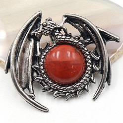 Red Jasper Natural Red Jasper Pendants, Dragon Charms, Antique Silver, 47x40mm