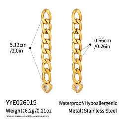 Plaqué 18K Or Véritable Boucles d'oreilles puces en acier inoxydable serties de zirconiums cubiques pour femmes, cœur, réel 304 k plaqué or, 18mm