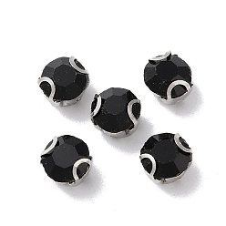 Черный Круглый пришить стразами, многожильных ссылки, стекло горный хрусталь, с настройками зубцов из нержавеющей стали, аксессуары для одежды, граненые, чёрные, 6x5 мм, отверстие : 1 мм