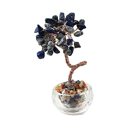 Ляпис-Лазурь Натуральные чипсы из лазурита дерево жизни украшения, стеклянная основа с медной проволокой и драгоценными камнями внутри, фен-шуй энергетический камень подарок для домашнего офиса украшение рабочего стола, 40x75 мм