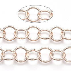 Розовое Золото Роло железа цепи, отрыгивающая цепь, несварные, с катушкой, розовое золото , ссылка: 15x1.8 mm, около 39.37 футов (12 м) / рулон