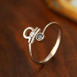 Весы Кольца-манжеты из стерлингового серебра с родиевым покрытием, инкрустированные кубическими цирконами, созвездий, платина, Весы, внутренний диаметр: 925 мм