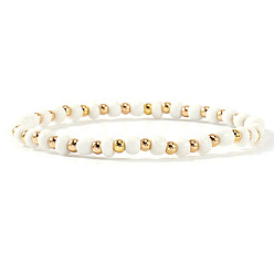Кремово-белый Эластичный браслет из пластика и латуни с бусинами для женщин, рондель, золотые, кремово-белые, 6.89 дюйм (17.5 см)