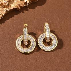 Настоящее золото 18K Латунные серьги-кольца из прозрачного кубического циркония, кольцо, без кадмия и без свинца, долговечный, стойки покрытие, реальный 18 k позолоченный, 23.5x14.5x15 мм