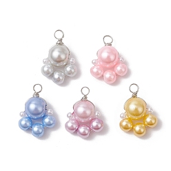 Платина Круглая бусина из перламутрового стекла, окрашенная методом запекания, с бусинами из АБС-пластика, имитирующими жемчуг, и подвесками из экологически чистой медной проволоки, круглые, платина, 24x16x10 мм, отверстие : 2.2 мм
