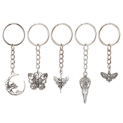 Antique Silver Tibetan Style Alloy Pendant Keychains, with Iron Split Key Rings, Antique Silver, 6.55~8.6cm