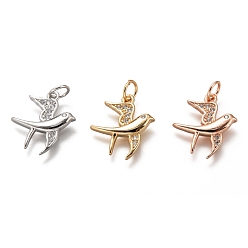 (52) Непрозрачная лаванда Латунные микропаве прозрачные подвески с фианитом, долговечный, с целью перехода в кольце, птица, разноцветные, 16x14x2 мм, Перейти кольцо: 5x1 мм, 3 мм внутренним диаметром