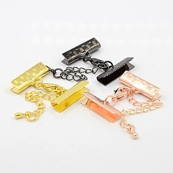 Mixed Color Brass Ribbon Ends with Lobster Claw Clasps and Chains, Mixed Color, 29mm, Ribbon end: 7x20mm