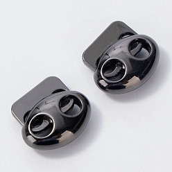 Gunmetal Alloy Cord Locks, 2 Hole Drawstring Toggle Spring Clasp, Oval, Gunmetal, 13x15x5mm, Hole: 4mm