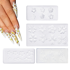 Прозрачный 4 шт. 4 стили 3 силиконовые формы, резной цветок, для изготовления ювелирных изделий из смолы DIY и дизайна ногтей, прямоугольные, прозрачные, 1.95~3x4.1~5.55x0.6~0.7 см, 1 шт / стиль
