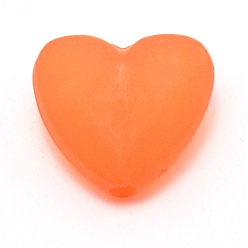 Coral Opaque Acrylic Beads, Frosted, Heart, Coral, 12x12.5x7mm, Hole: 1.6mm