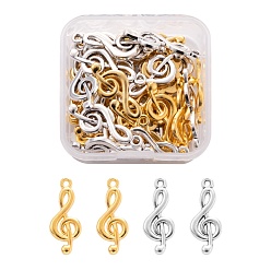 Античный Серебрянный & Античный Золотой 40 шт 2 цвета подвески со скрипичным ключом из сплава в тибетском стиле, музыкальная нота, старинное серебро и античный золотой, 26x10x2 мм, отверстие : 2 мм, 20 шт / цвет