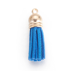 RoyalBlue Кулон с кисточками из искусственной замши, с позолоченными пластиковыми концами шнура, Плут синий, 35~36x10 мм, отверстие : 2 мм