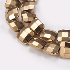 Light Gold Plated Electroplated Non-magnetic Synthetic Hematite Beads Strands, Faceted, Square, Light Gold Plated, 10x10x4mm, Hole: 1mm, about 40pcs/strand, 15.9 inch(40.5cm)