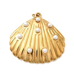 Shell Shape 304 подвески из нержавеющей стали, с соединительным кольцом и пластиковой имитацией жемчужины, ионное покрытие (ip), реальный 18 k позолоченный, формы раковины, 28x29x5.5 мм, отверстие : 2.5 мм