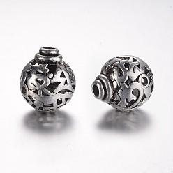 Argent Antique Alliage de style tibétain 3 perles gourou -hole, perles t-percées, ronde, argent antique, 16x14mm, Trou: 3mm