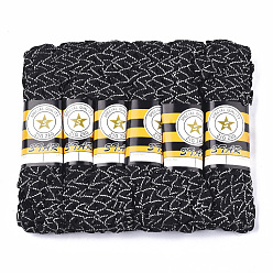 Черный Ленты из полипропиленового волокна, с золотым металлического корда, форма волны, чёрные, 7~8 мм, 15 двор / пачка, 6 расслоения / мешок