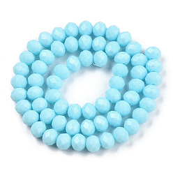 Light Sky Blue Opaque Solid Color Glass Beads Strands, Faceted, Rondelle, Light Cyan, 8x6mm, Hole: 1mm, about 72pcs/strand, 16.14 inch(41cm)