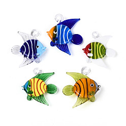 (52) Непрозрачная лаванда Подвески лэмпворк ручной работы, рыбы прелести, разноцветные, 43~47x36~41x14.5~17 мм, отверстие : 4.5~5.5x3.5~4.5 мм