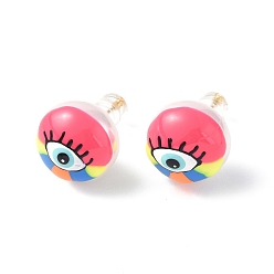 Cerise Natural Shell Eye Stud Earrings with Enamel, Real 18K Gold Plated Brass Jewelry for Women, Cerise, 14mm, Pin: 0.8mm