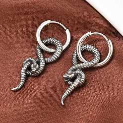 Античное Серебро 316 серьги-кольца из хирургической нержавеющей стали в форме змеи, античное серебро, 37x11 мм