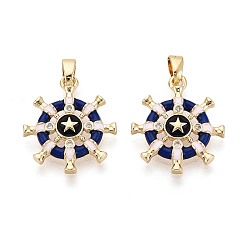 Темно-Синий Подвески из латуни с микропаве из прозрачных кубических цирконий и эмали, шлем со звездными подвесками, реальный 18 k позолоченный, темно-синий, 20x17x2.5 мм, отверстие : 4.5x2 мм