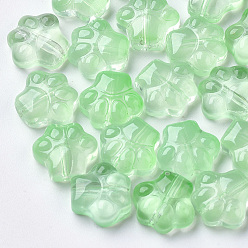 Light Green Transparent Spray Painted Glass Beads, Dog's Paw, Light Green, 11x12x4.5mm, Hole: 1mm
