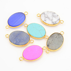 Mixed Stone Natural & Synthetic Gemstone Links connectors, Oval, with Golden Tone Brass Findings, 29x16x4mm, Hole: 1.5mm