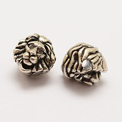 Thai Sterling Silber überzogen Messing Perlen, mit Zirkonia, Löwenkopf, Cadmiumfrei und Nickel frei und Bleifrei, 925 Thailand Sterlingsilber vergoldet, Antik Silber Farbe, 10x10x10 mm, Bohrung: 2 mm